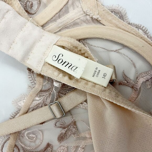 Soma Nude Lace Lightly Lined Underwire Bra - Women's Size 34D - Picture 3 of 4